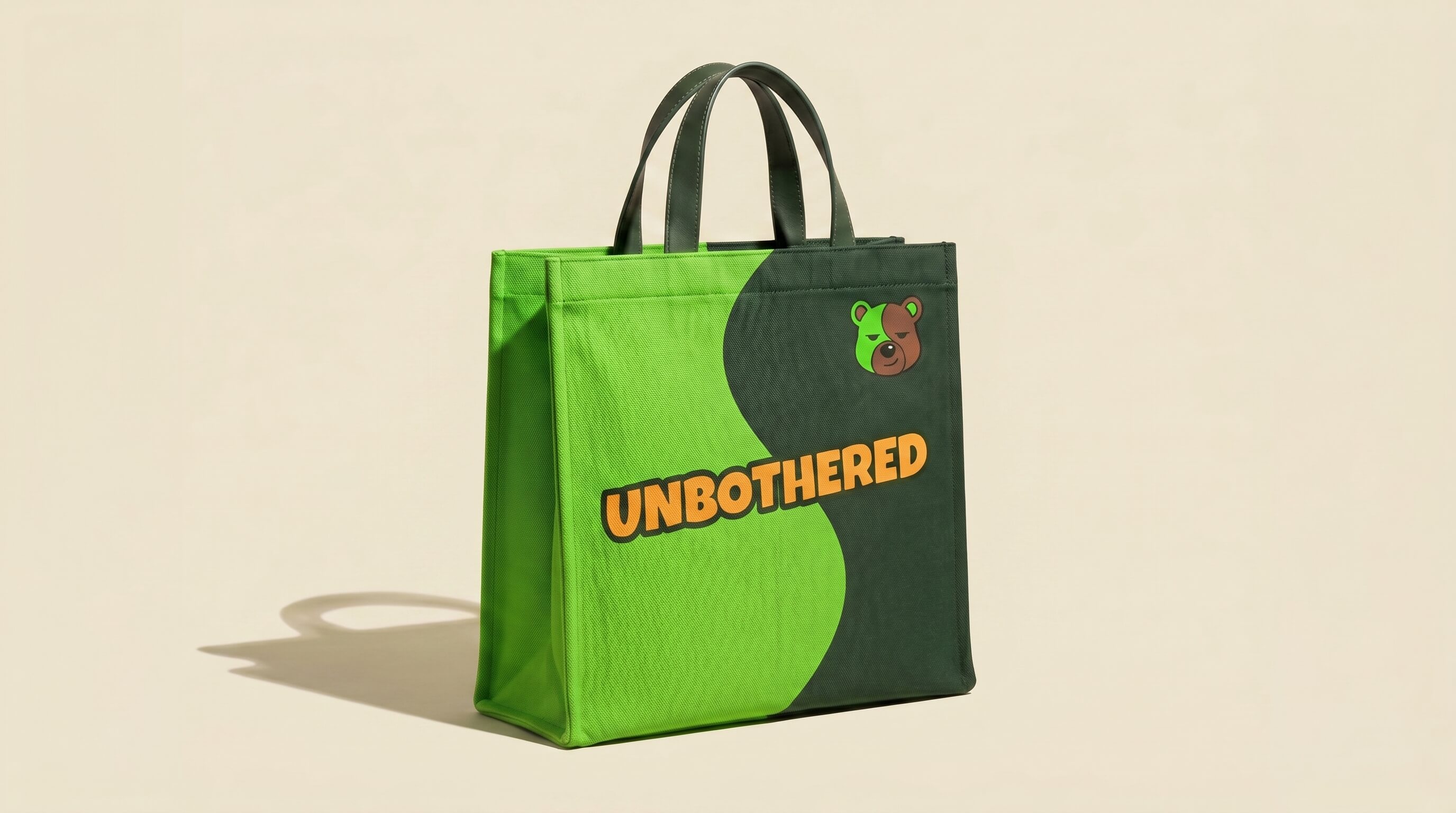 Boba Bear ‘Unbothered’ heavy-canvas tote bag in two-tone green